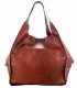 Leather tote Bag, Leather cognac oversized handbag, 2-in-1 model with a cosmetic bag