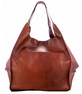 Leather tote Bag, Leather cognac oversized handbag, 2-in-1 model with a cosmetic bag