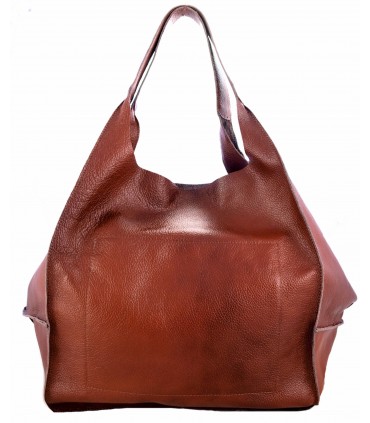 Leather tote Bag, Leather brown cognac oversized handbag, 2-in-1 model with a cosmetic bag