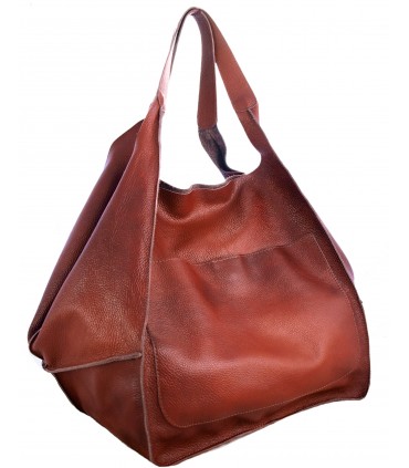 Leather tote Bag, Leather brown cognac oversized handbag, 2-in-1 model with a cosmetic bag