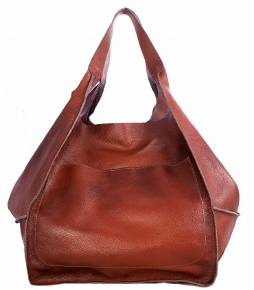 Leather tote Bag, Leather brown cognac oversized handbag, 2-in-1 model with a cosmetic bag