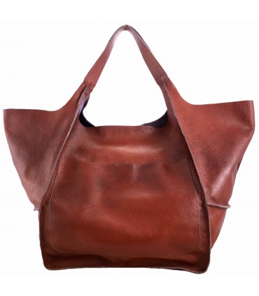 Leather tote Bag, Leather brown cognac oversized handbag, 2-in-1 model with a cosmetic bag
