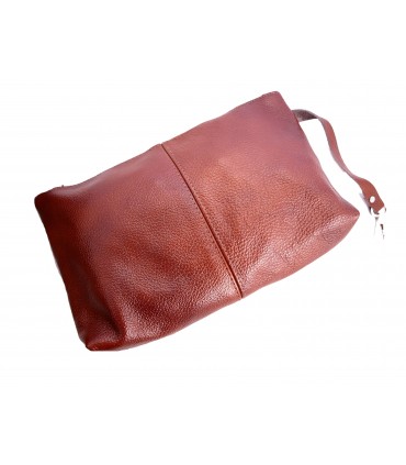 Leather tote Bag, Leather brown cognac oversized handbag, 2-in-1 model with a cosmetic bag