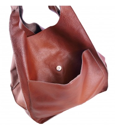 Leather tote Bag, Leather brown cognac oversized handbag, 2-in-1 model with a cosmetic bag