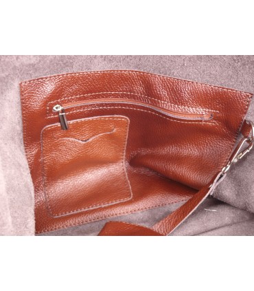 Leather tote Bag, Leather brown cognac oversized handbag, 2-in-1 model with a cosmetic bag