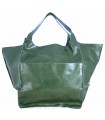 Leather tote Bag, Leather green oversized handbag, 2-in-1 model with a cosmetic bag