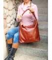 Cognac leather handbag, leather bag with a belt, soft leather