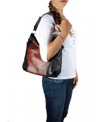 Skórzana brązowo-czarna torebka listonoszka z zamkami