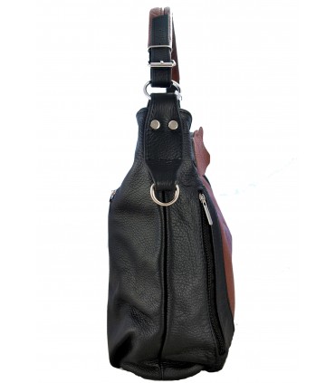 Skórzana brązowo-czarna torebka listonoszka z zamkami