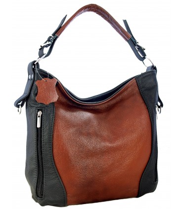 Skórzana brązowo-czarna torebka listonoszka z zamkami