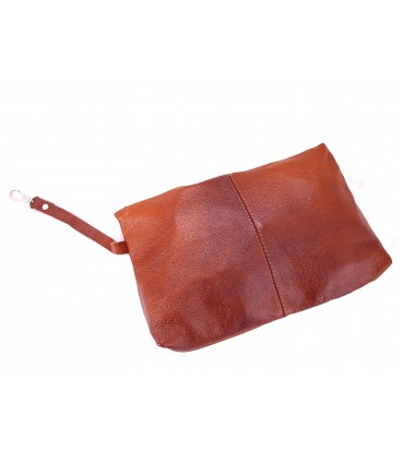 Leather Cognac 2in1 bag with a cosmetic bag,oversize handbag