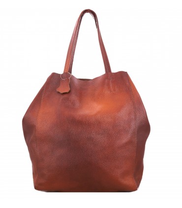Leather Cognac 2in1 bag with a cosmetic bag,oversize handbag