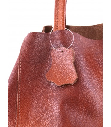 Leather Cognac 2in1 bag with a cosmetic bag,oversize handbag
