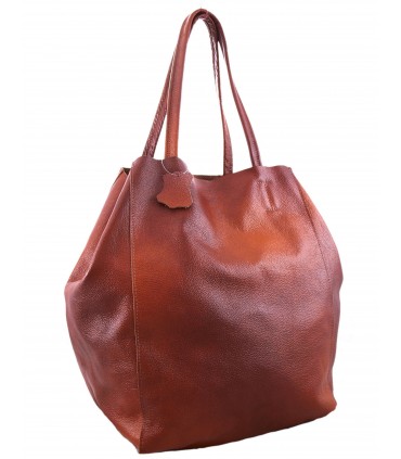 Leather Cognac 2in1 bag with a cosmetic bag,oversize handbag