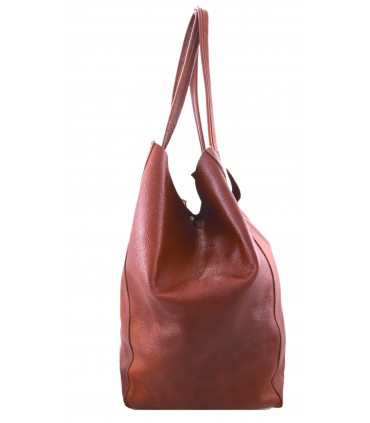 Leather Cognac 2in1 bag with a cosmetic bag,oversize handbag