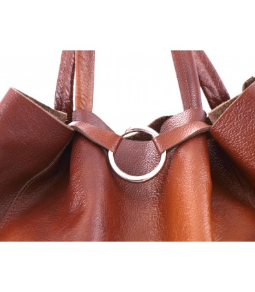 Leather Cognac 2in1 bag with a cosmetic bag,oversize handbag