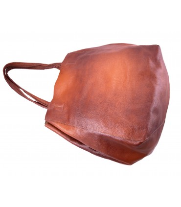 Leather Cognac 2in1 bag with a cosmetic bag,oversize handbag