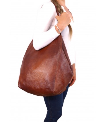 Leather Cognac 2in1 bag with a cosmetic bag,oversize handbag