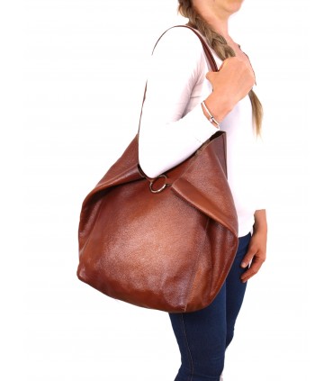 Leather Cognac 2in1 bag with a cosmetic bag,oversize handbag