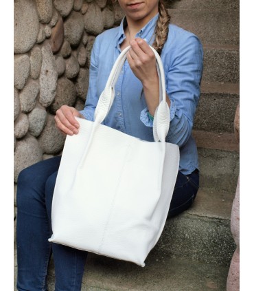 Skórzana BIAŁA torebka/shopper/aktówka