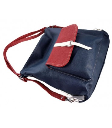 Skórzana granatowa marynarska torebka/plecak/worek