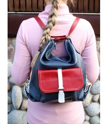 Skórzana granatowa marynarska torebka/plecak/worek