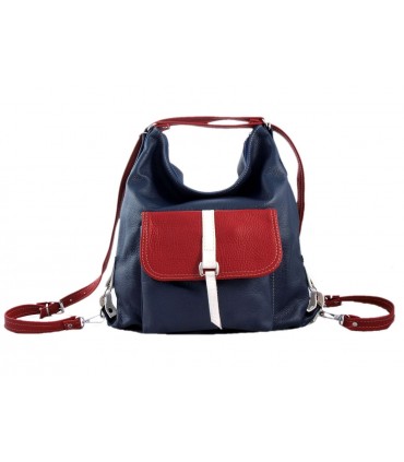 Skórzana granatowa marynarska torebka/plecak/worek