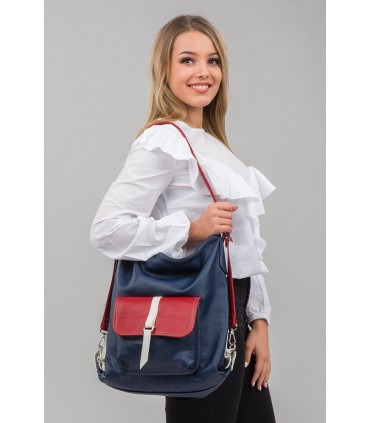 Skórzana granatowa marynarska torebka/plecak/worek