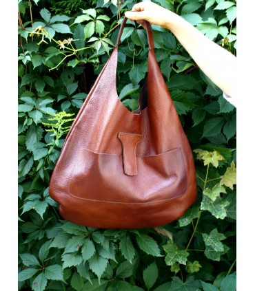 Cognac leather handbag, leather bag, soft leather