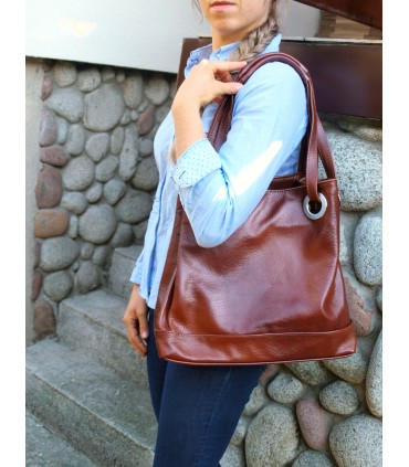 Skórzana brązowo-ruda torebka/aktówka/shopper