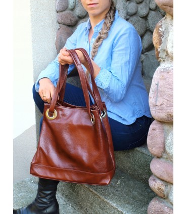 Skórzana brązowo-ruda torebka/aktówka/shopper