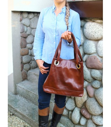 Skórzana brązowo-ruda torebka/aktówka/shopper