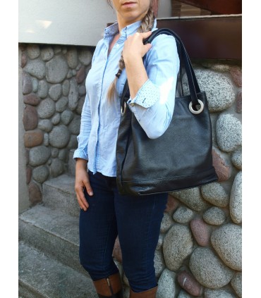 Skórzana czarna torebka/aktówka/shopper