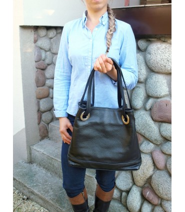 Skórzana czarna torebka/aktówka/shopper
