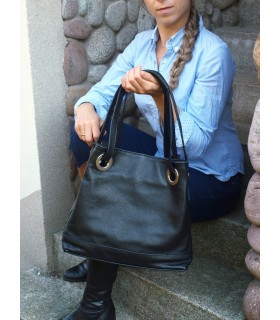 Black leather handbag / briefcase / shopper