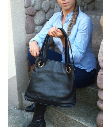 Skórzana czarna torebka/aktówka/shopper