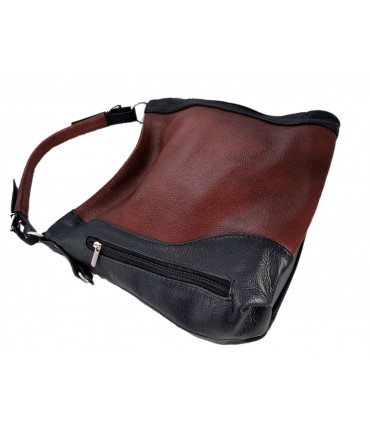 Skórzana brązowo-czarna torebka listonoszka z zamkami