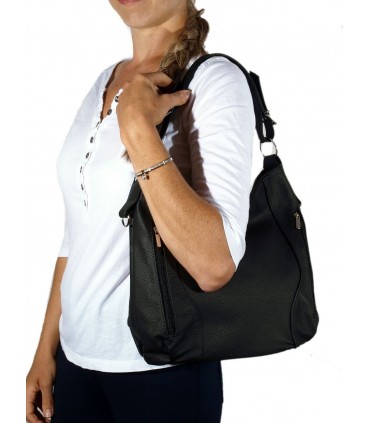 Skórzana czarna torebka listonoszka z zamkami