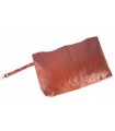 Leather cognac purse for cosmetics, purse with a zipper