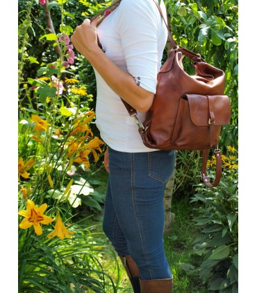 Handbag Backpack Natural leather Brown Cognac