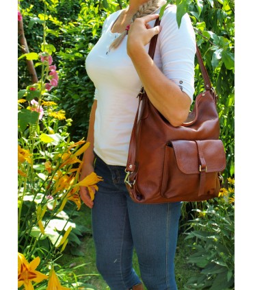 Handbag Backpack Natural leather Brown Cognac