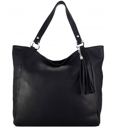 Black Leather bag, model 2in1, Leather Tote Bag, Soft leather,with fringe,