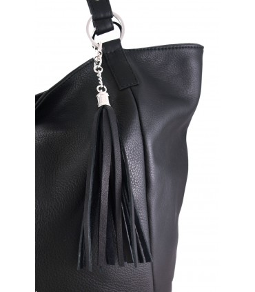 Black Leather bag, model 2in1, Leather Tote Bag, Soft leather,with fringe,