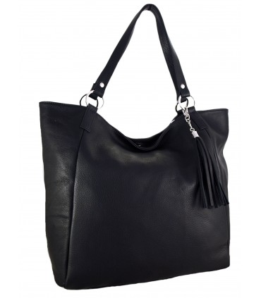 Black Leather bag, model 2in1, Leather Tote Bag, Soft leather,with fringe,