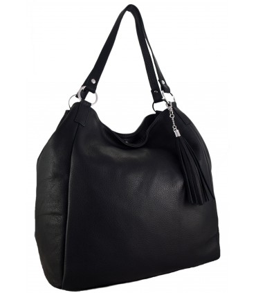 Black Leather bag, model 2in1, Leather Tote Bag, Soft leather,with fringe,